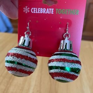 Celebrate Together Silver Tone Red & Green Ornament Fishhook Earrings NWT